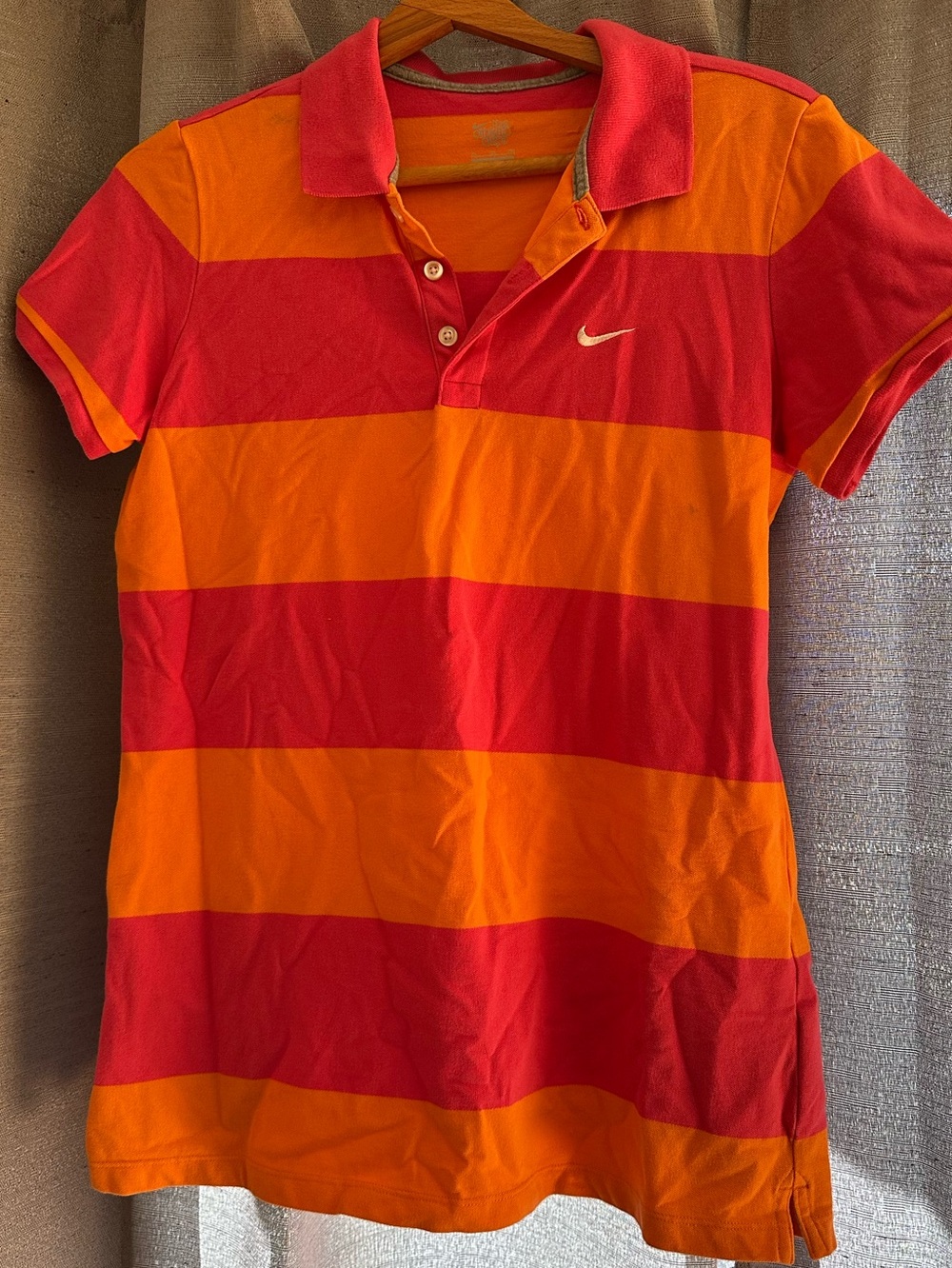 Nike Women's Wide-Striped Polo Shirt - Pink & Orange